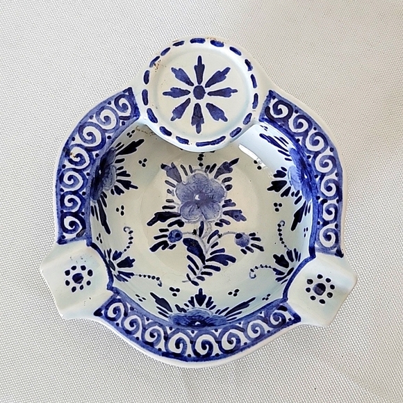Ashtray Delfts Blue Netherlands Holland Cobalt Blue Floral Pottery - Picture 3 of 10